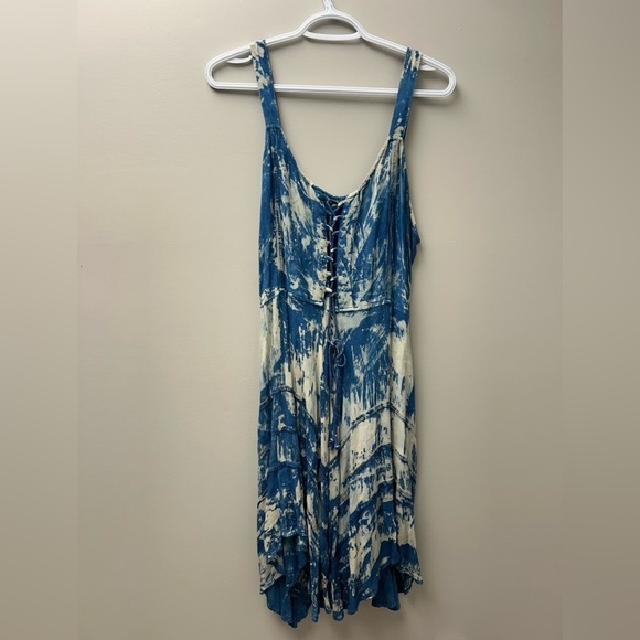 Shiva Fashions Midi Tie Dye Blue Summer Dress - Picture 1 of 5
